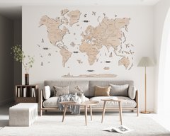 Однослойная карта мира на стену, светло - бежевая, M (100×65), Blank, Нет